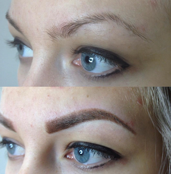 Eyebrow tattoo before and after