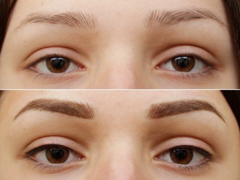 Eyebrow tattoo before and after